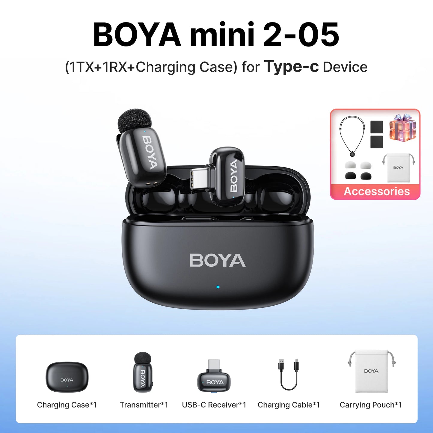 BOYA Mini 2 Wireless Lavalier Microphone AI Noise Reduction