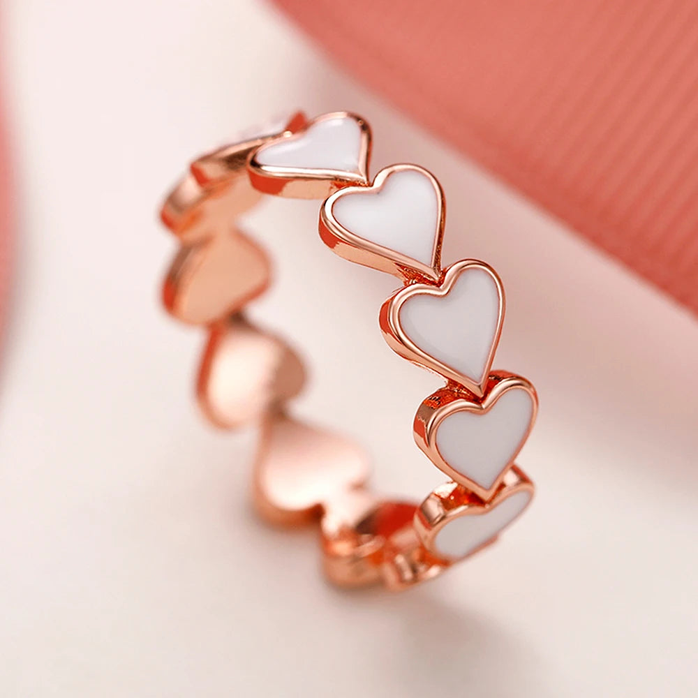 New Heart Enamel Rings for Women Rose Gold Color