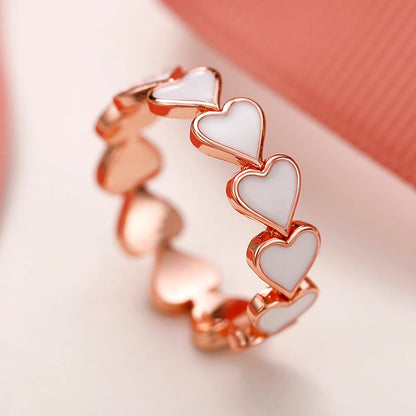 New Heart Enamel Rings for Women Rose Gold Color