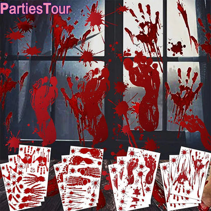 Halloween Wall Doors Windows Stickers Blood Handprint Footprint Skull Pattern