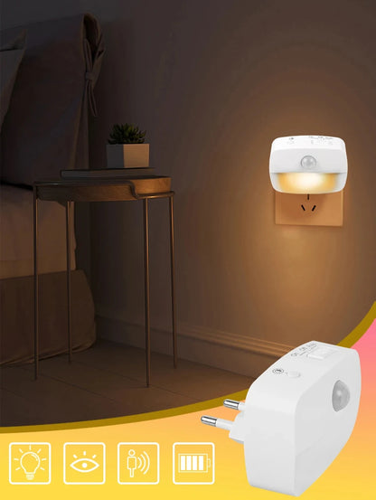 LED Night Light Motion Sensor EU Plug Lamp Nightlights