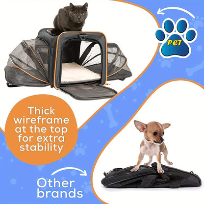 Double-sided expandable cat/dog carrier airline carry-on
