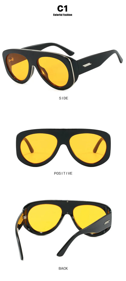 Vintage thick frame stripe oval sunglasses for women