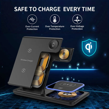 3 in 1 Wireless Charger Stand Pad Foldable Fast Charging