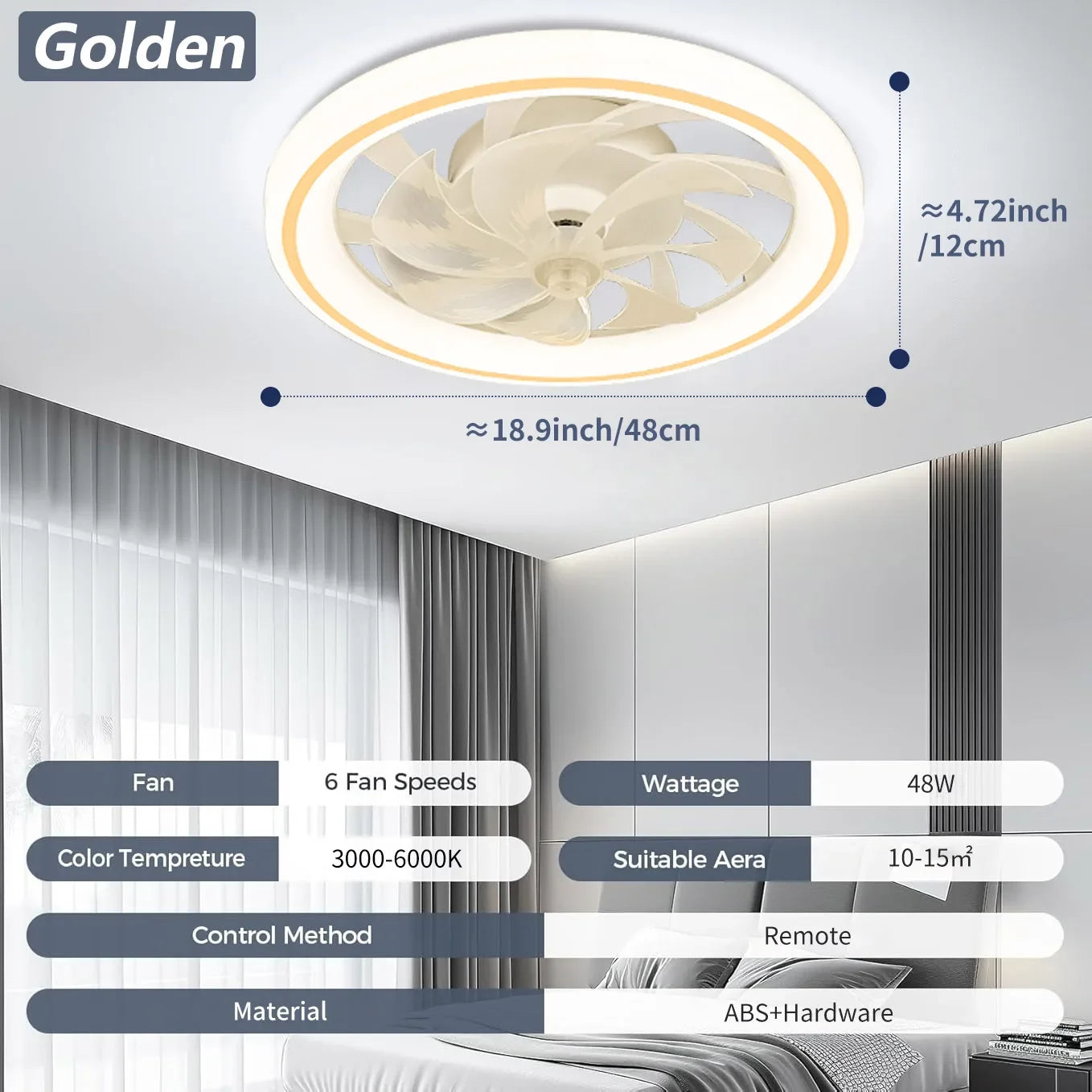 Modern Thin Ceiling Fan Light, White Silent Ceiling Fan