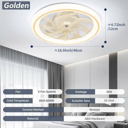 Modern Thin Ceiling Fan Light, White Silent Ceiling Fan