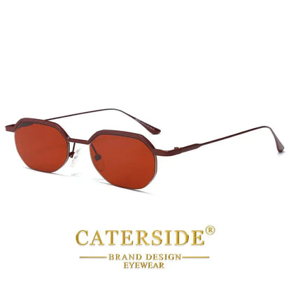 Retro Polygon Sunglasses Men Metal Semi Rimless