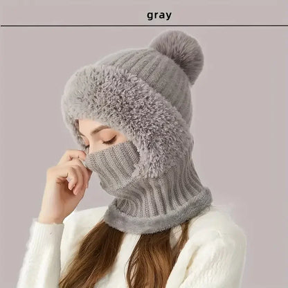Thermal Fleece Knit Beanie with Ear Covers All-in-One