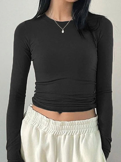 Women Casual Slim Fit Long Sleeve O-Neck T-shirts