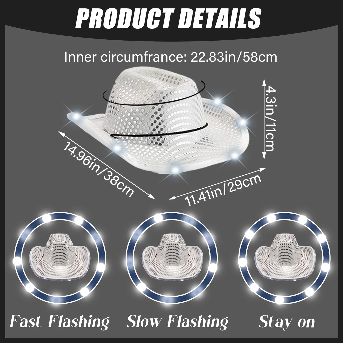 LED Cowboy Hats Bulk for Wedding Lighting up Party Hats