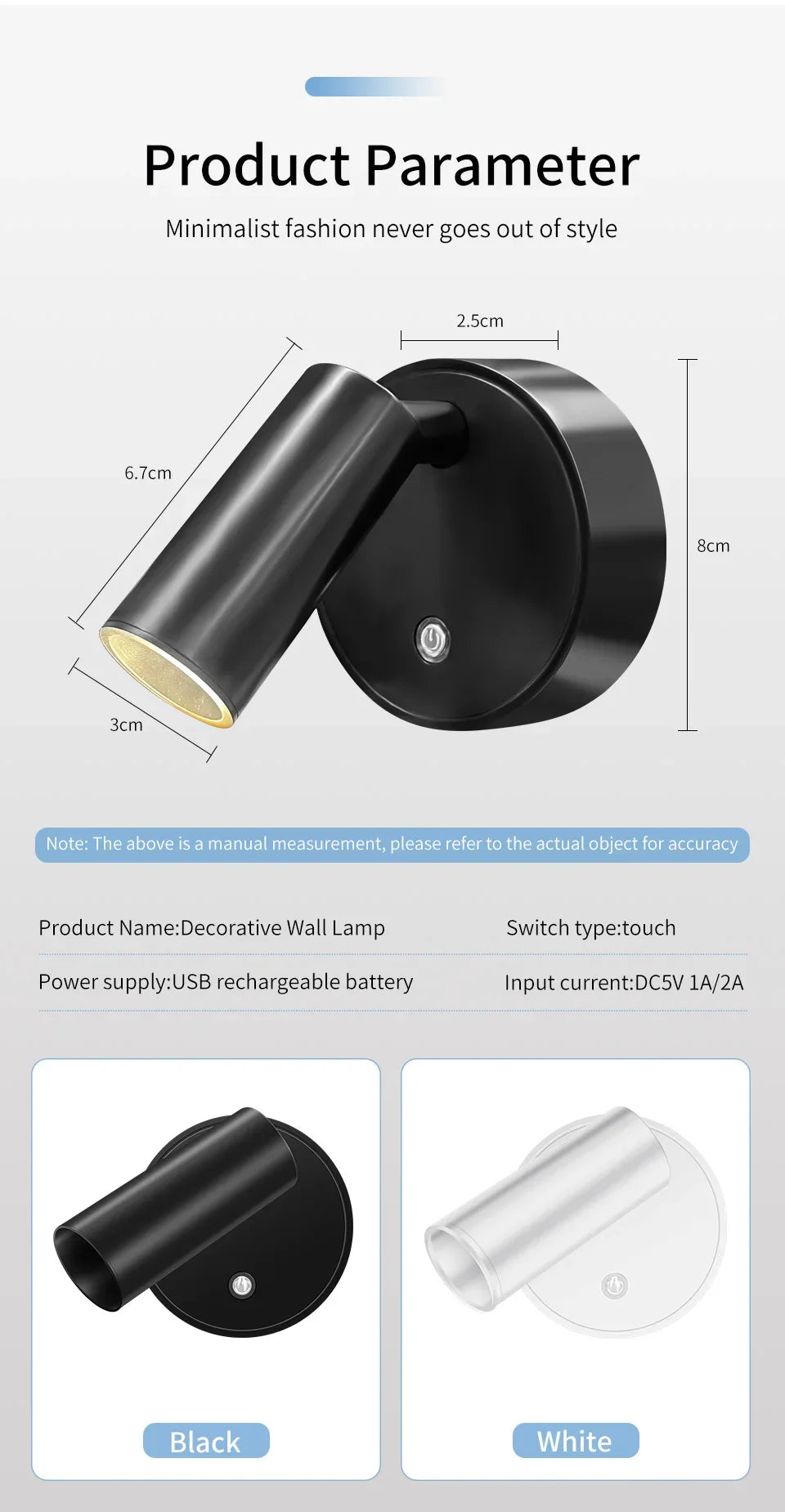 USB Rechargeable Magnetic LED Wall Lamp Reading Light