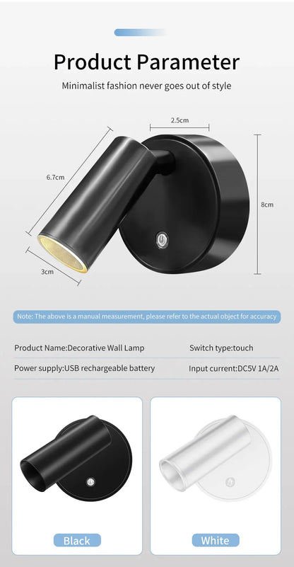 USB Rechargeable Magnetic LED Wall Lamp Reading Light