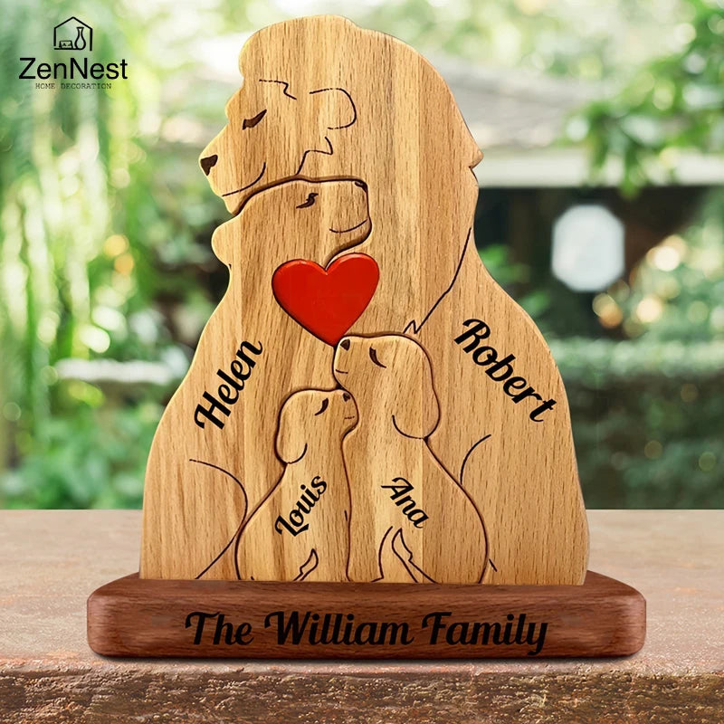 Wooden Lion Family Puzzle Ornament DIY Custom Name