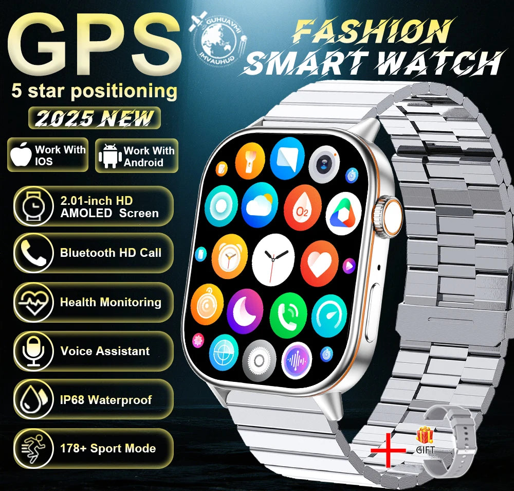 New For Android iOS Outdoor GPS Smart Watch Men 2.01" HD AMOLED