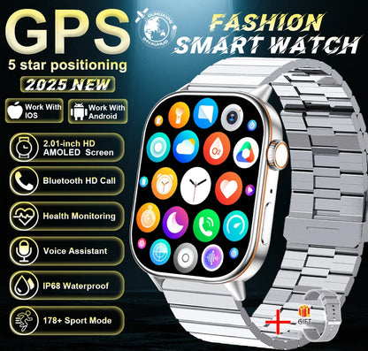 New For Android iOS Outdoor GPS Smart Watch Men 2.01" HD AMOLED