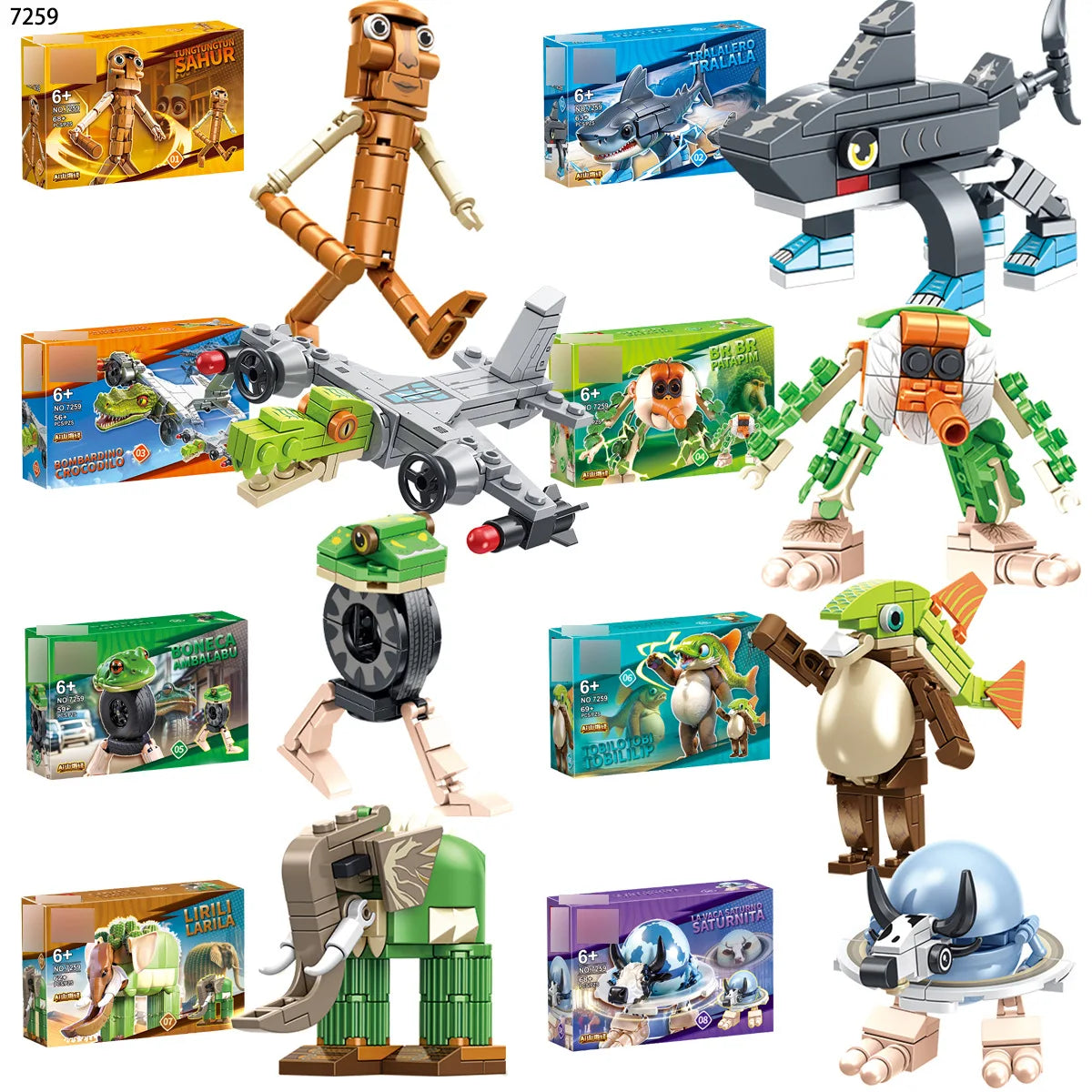 Italian Brainrot Animals Tung Tung Tung Sahur Building Blocks