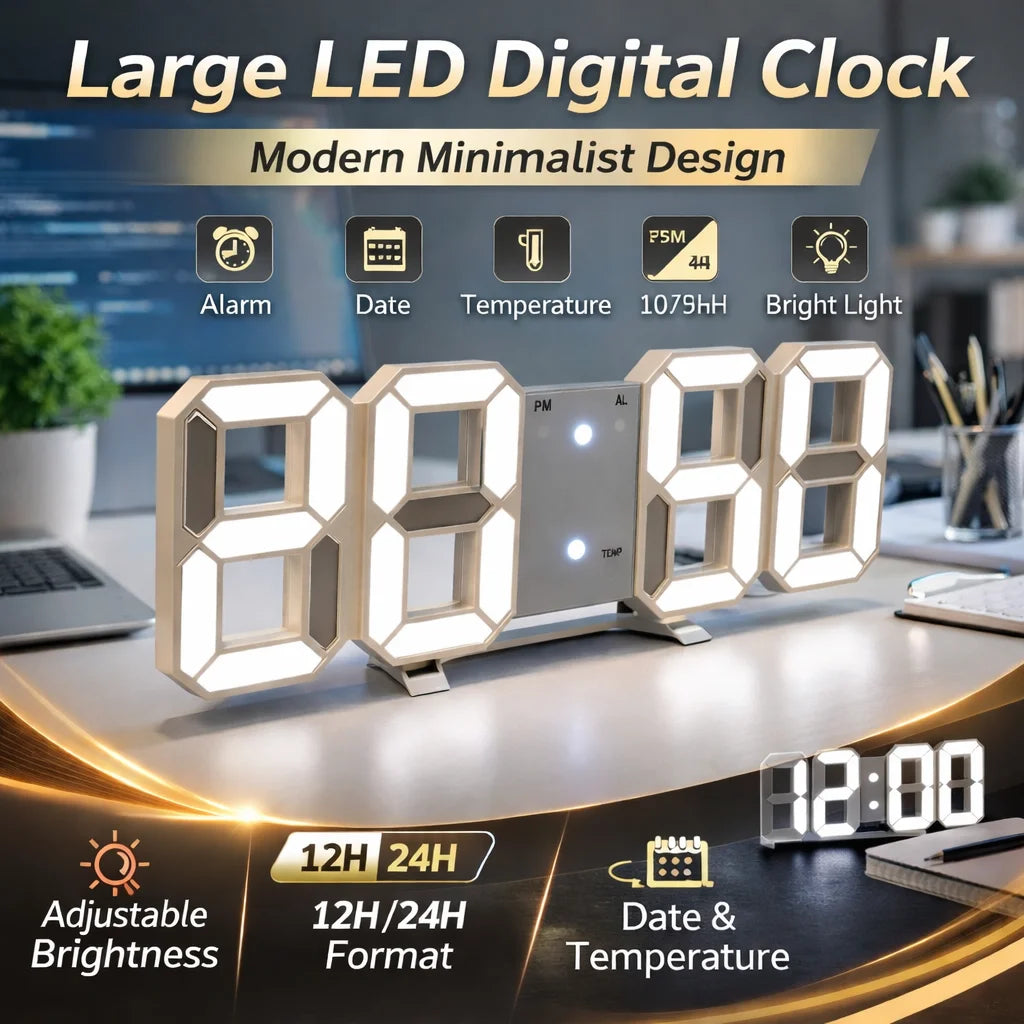 LED Digital Alarm Clock Wall Hanging With 3D Display