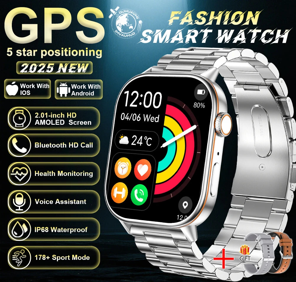 New For Android iOS Outdoor GPS Smart Watch Men 2.01" HD AMOLED