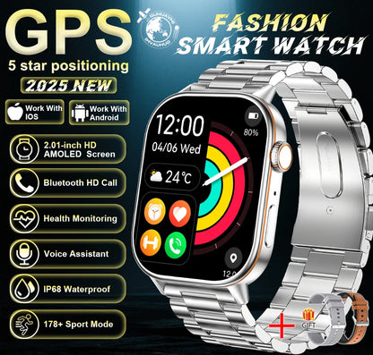 New For Android iOS Outdoor GPS Smart Watch Men 2.01" HD AMOLED