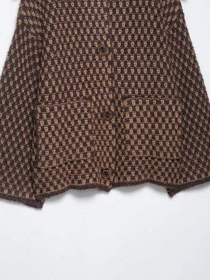 New Autumn Brown Long Sleeve Knitted Cardigans Women