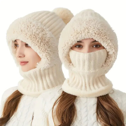 Thermal Fleece Knit Beanie with Ear Covers All-in-One