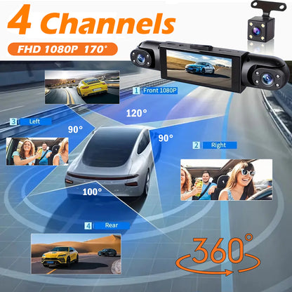 4 Channel Dash Cam 360° Car Video Recorder Black Box