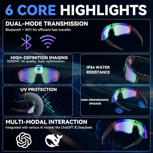 AI Smart Sports Glasses 800W HD Camera Smart Glasses