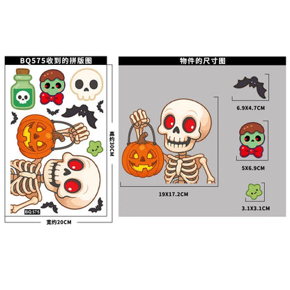 Halloween Window Glass Stickers Cartoon Pumpkin Lantern Candy Bat