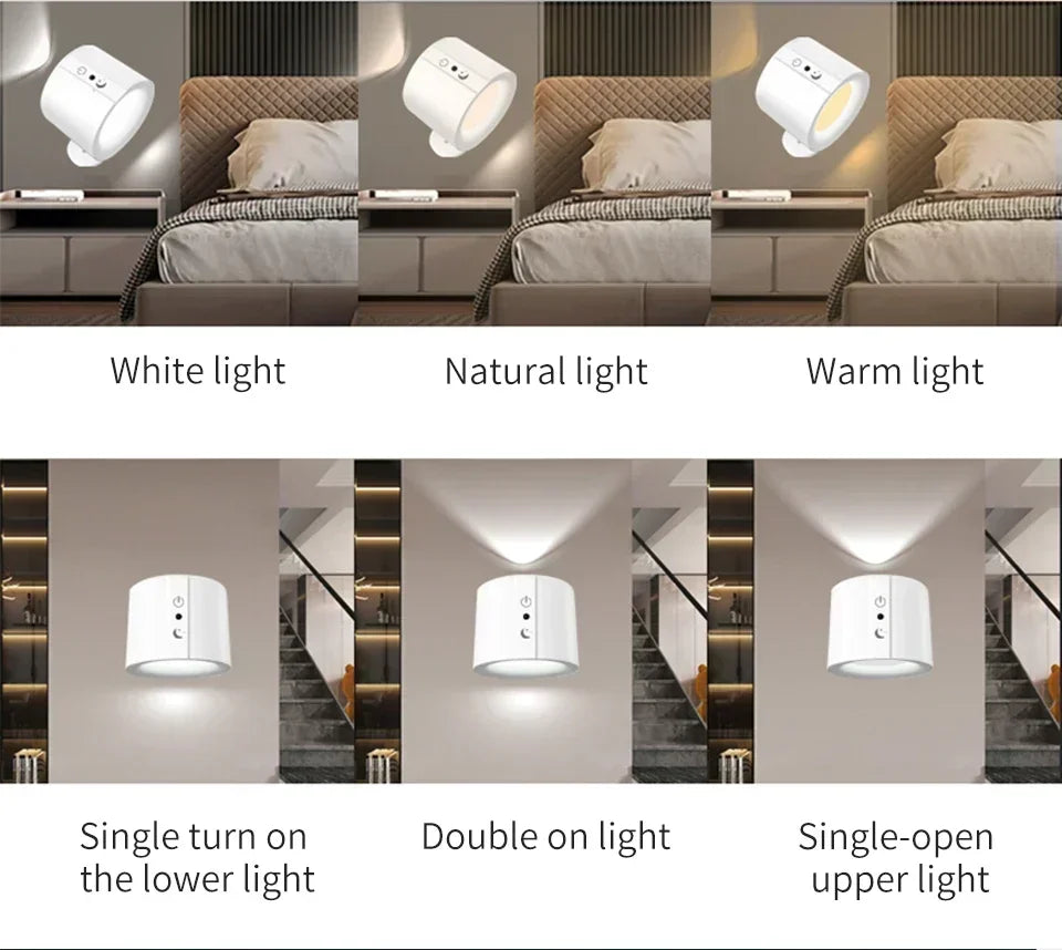 Modern Magnetic LED Wall Lamp Rechargeable 360° Rotation