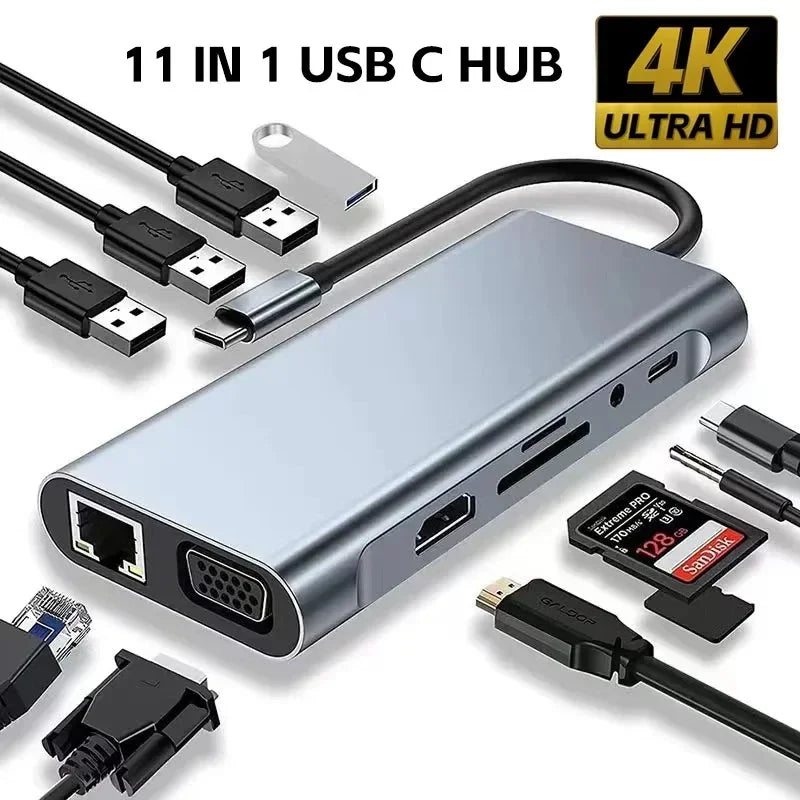 USB C Hub 8In1 7in2 7in1 Type C 3.1 To 4K HDMI Adapter