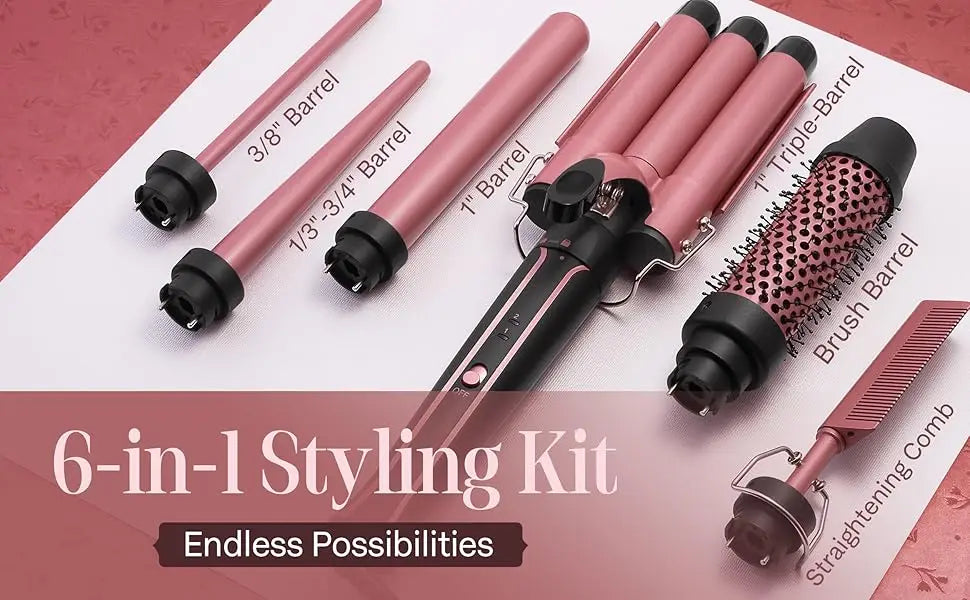 6-in-1 Hair Curler with 3 Barrel Hair Crimper