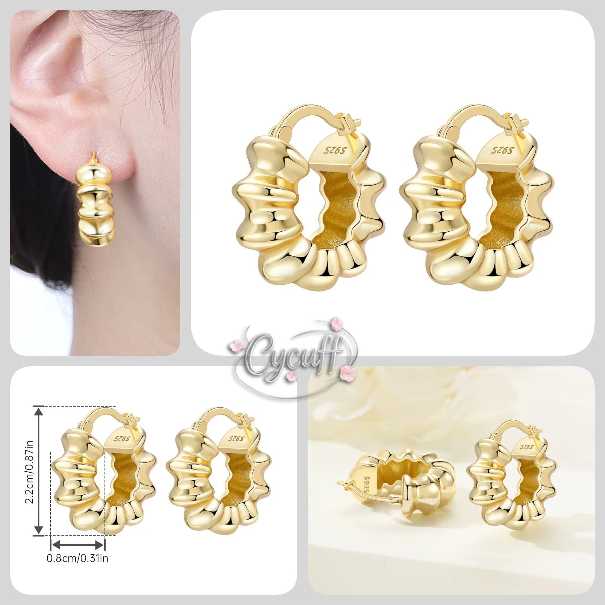 New 925 Sterling Silver 18K Gold Plated Cherry Blossom Butterfly