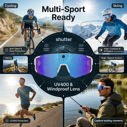 Men 32MP HD Camera Smart Sports Glasses Bluetooth Call 360°