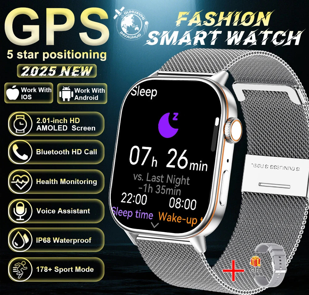 New For Android iOS Outdoor GPS Smart Watch Men 2.01" HD AMOLED