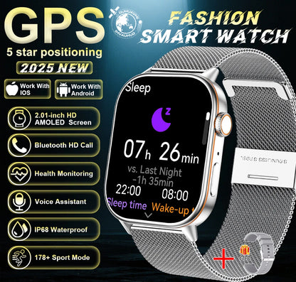 New For Android iOS Outdoor GPS Smart Watch Men 2.01" HD AMOLED