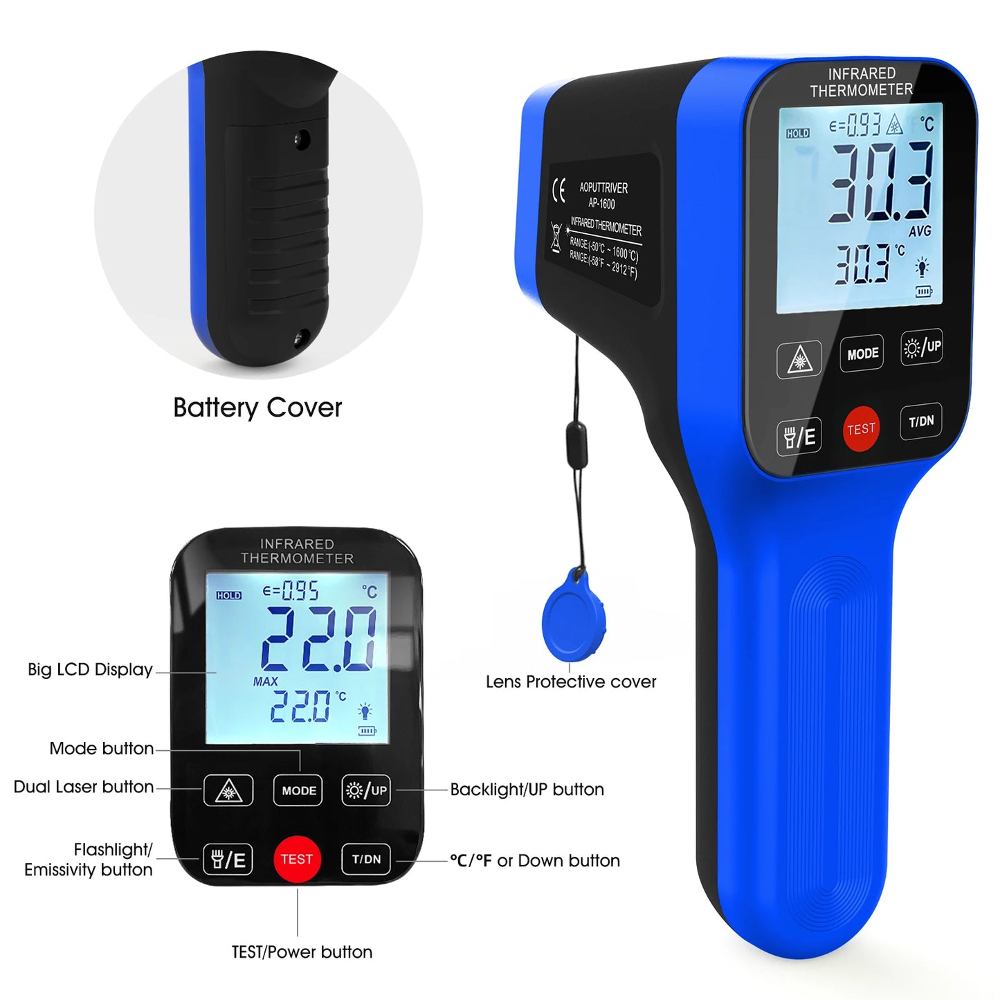 Infrared Thermometer Gun Rechargeable High Temp Laser