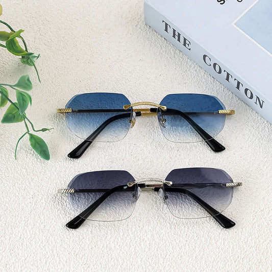New Retro Rimless Sunglasses Men's Polygon Brand Designer