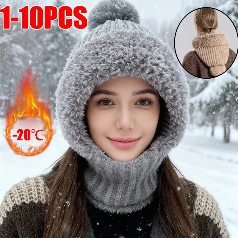 Thermal Fleece Knit Beanie with Ear Covers All-in-One