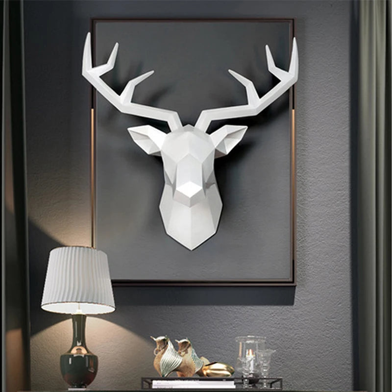 Deer Head Sculpture Animal Statue Figurines Wall Hanging