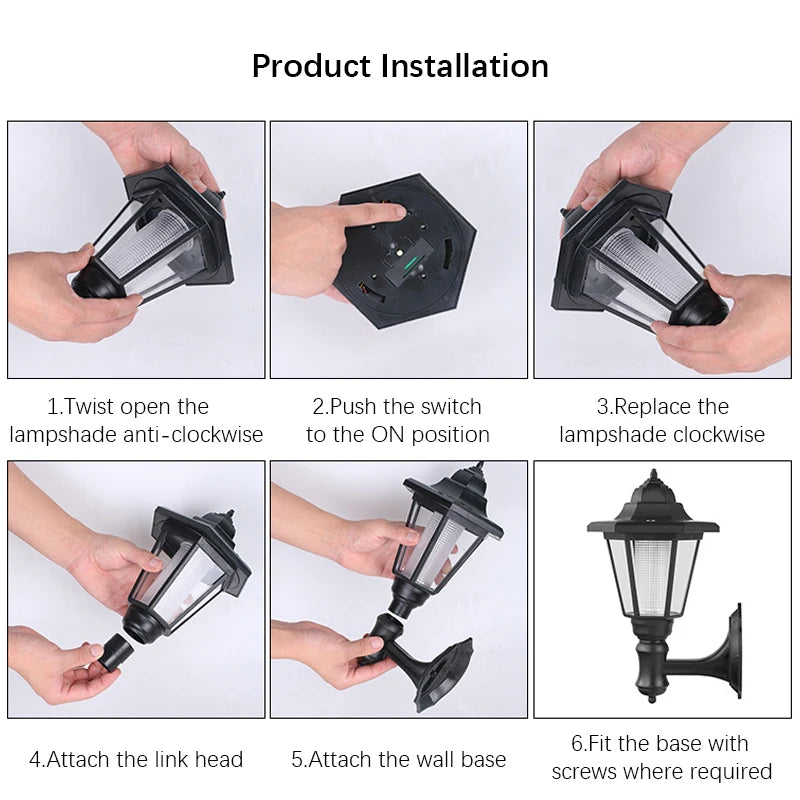 Retro Solar Wall Lights Outdoor Hexagonal Lamp