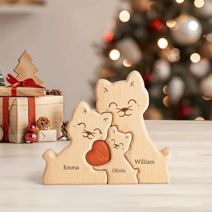 Wooden Cat Art Puzzle Warm Family Handmade Crafts Ornaments
