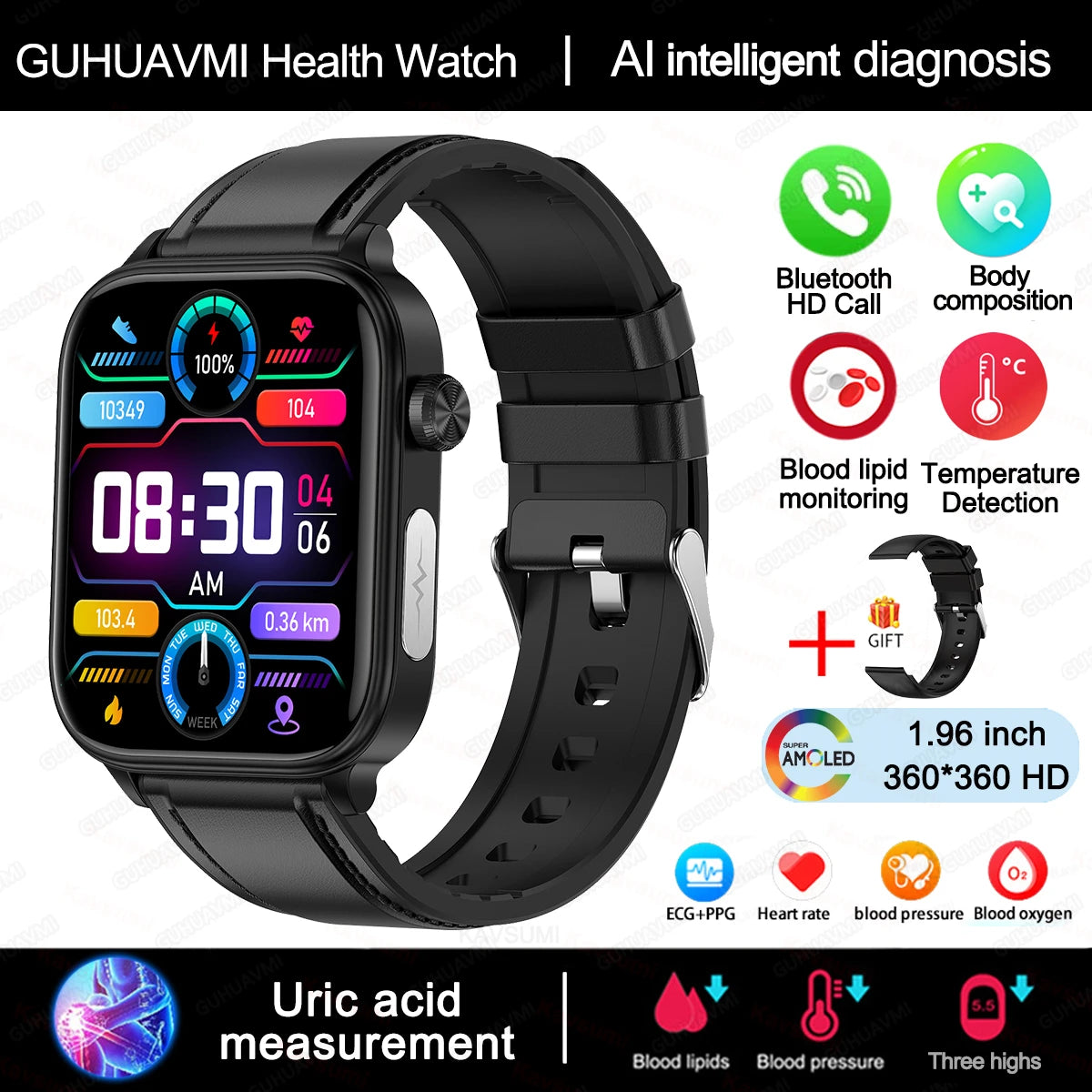 New AI Diagnosis Blood Lipids Body composition Test Smart Watch