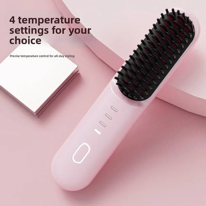 Cordless Hair Straightener Brush 4 Temp Settings Ceramic