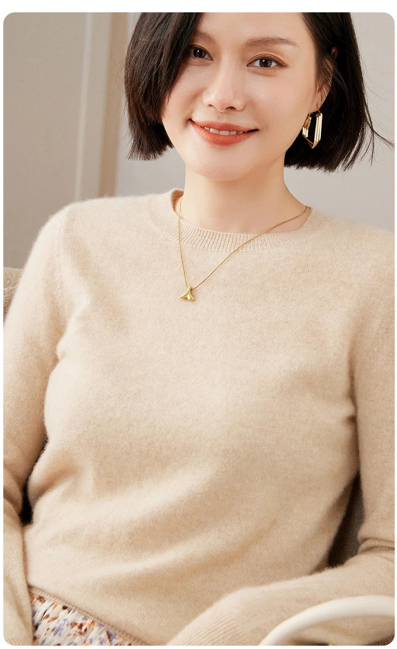 100% Pure Goat Cashmere Knitted Pullovers O-Neck