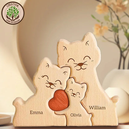 Wooden Cat Art Puzzle Warm Family Handmade Crafts Ornaments
