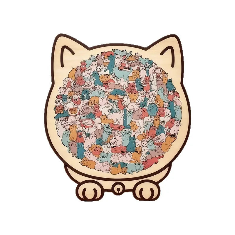 Colored Cat Shaped Wooden Jigsaw Puzzle, Cats Shaped