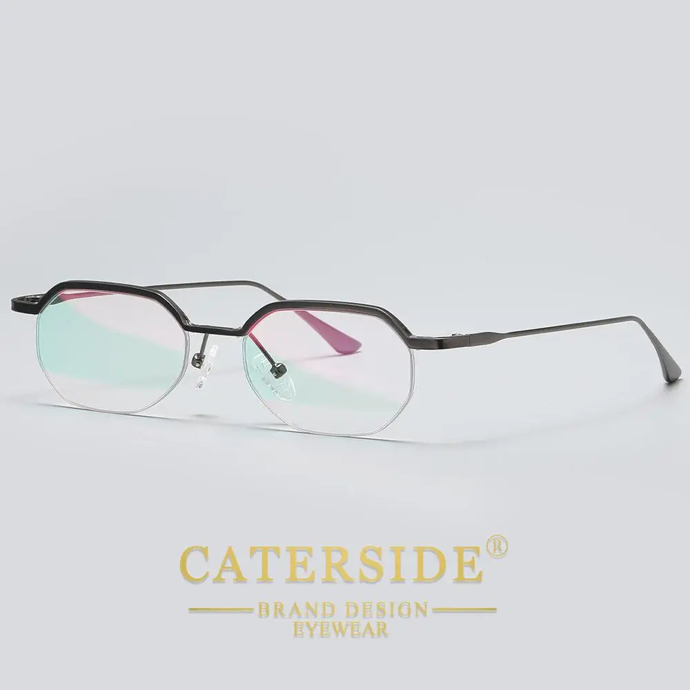 Retro Polygon Sunglasses Men Metal Semi Rimless