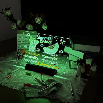 LED Note Board DIY Acrylic Night Light 7 Pens Drawing Board