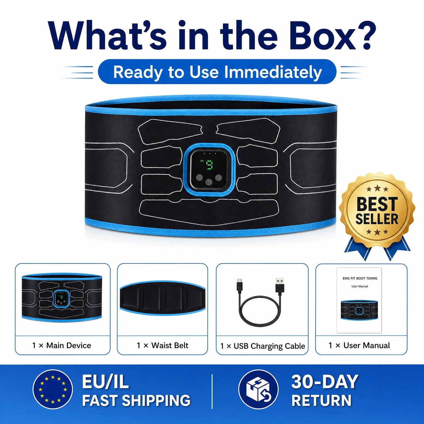 Smart EMS Abdominal Muscle Trainer Belt No Gel Needed