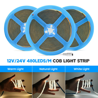 DC12V 24V COB LED Strip Light 480 528LEDs/m High Density